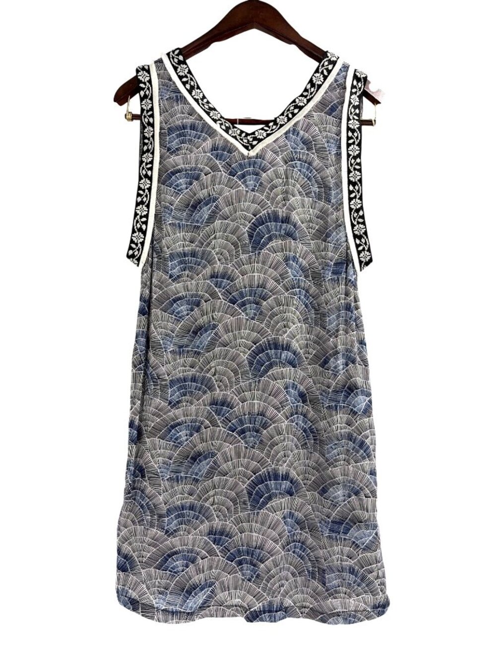 Pepe Jeans Womens XS Coastal Sleeveless Dress Blue Black Shell Print Embroidered